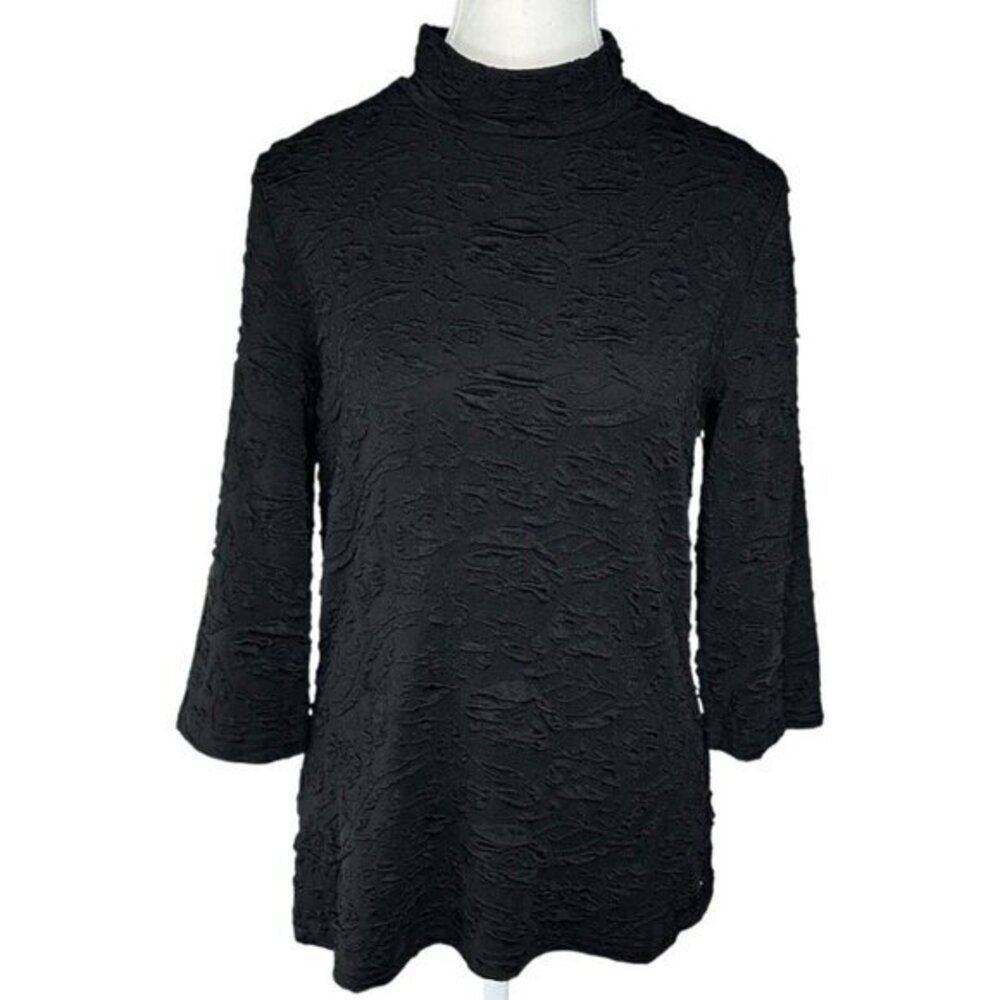 Apart Womens Black Textured Mock Neck 3/4 Sleeve Top Made‎ in Italy Size US 12
